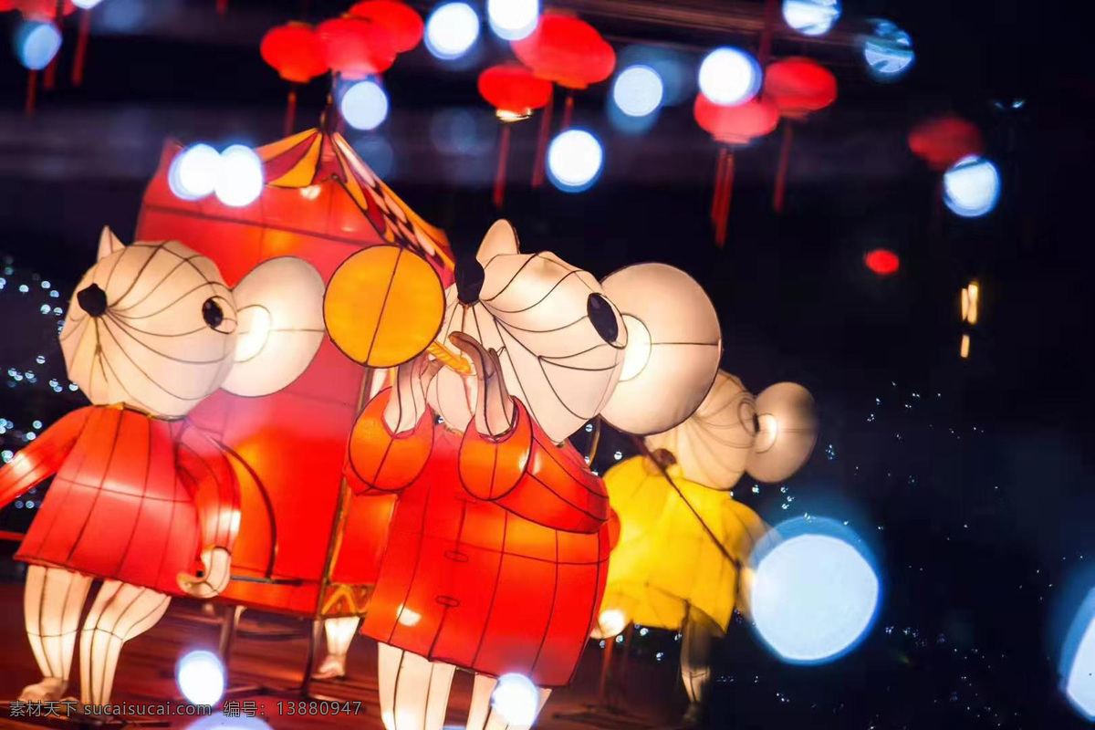 过年啦 过年 鼠年 灯笼 喜庆 夜景 红色 文化艺术 节日庆祝
