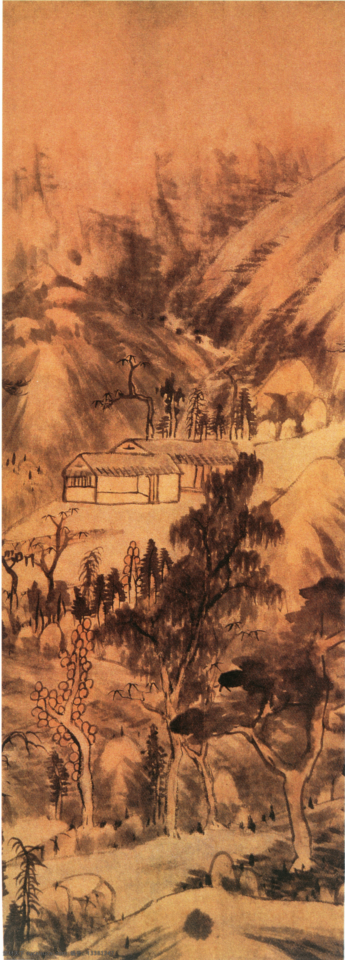 乡村 风景 水墨画 国画风景写意 山水画 水墨风景画 绘画艺术 名画 装饰画 中堂画 书画文字 文化艺术
