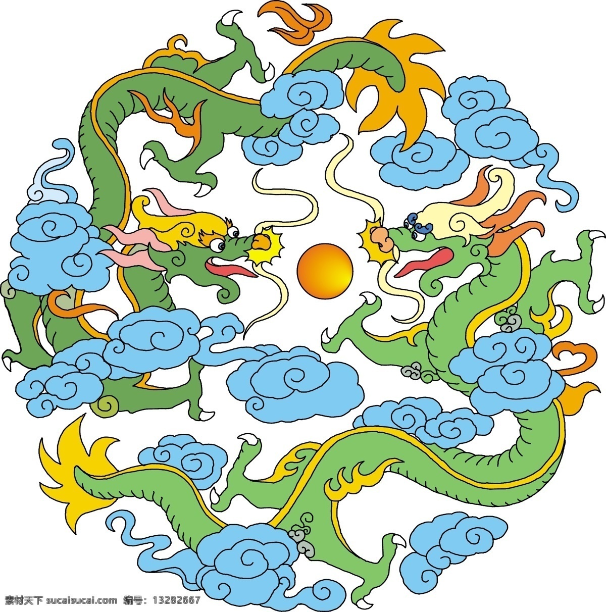 二龙戏珠 插画 龙 晕 宝珠 矢量图