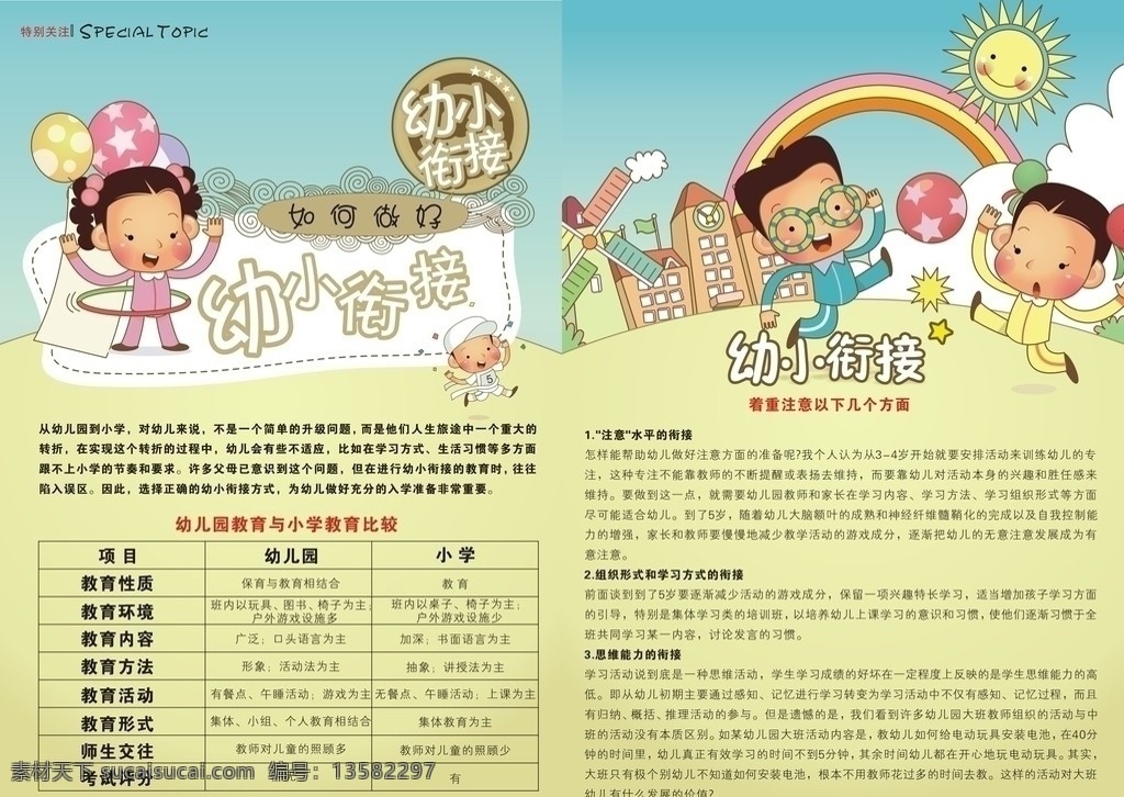 幼小 衔接 宣传画册 幼小衔接 红色 卡通 幼儿 宣传 海报 彩虹桥 矢量图 pop 单页 画册 幼儿园 对比表 太阳 女孩 父女 矢量