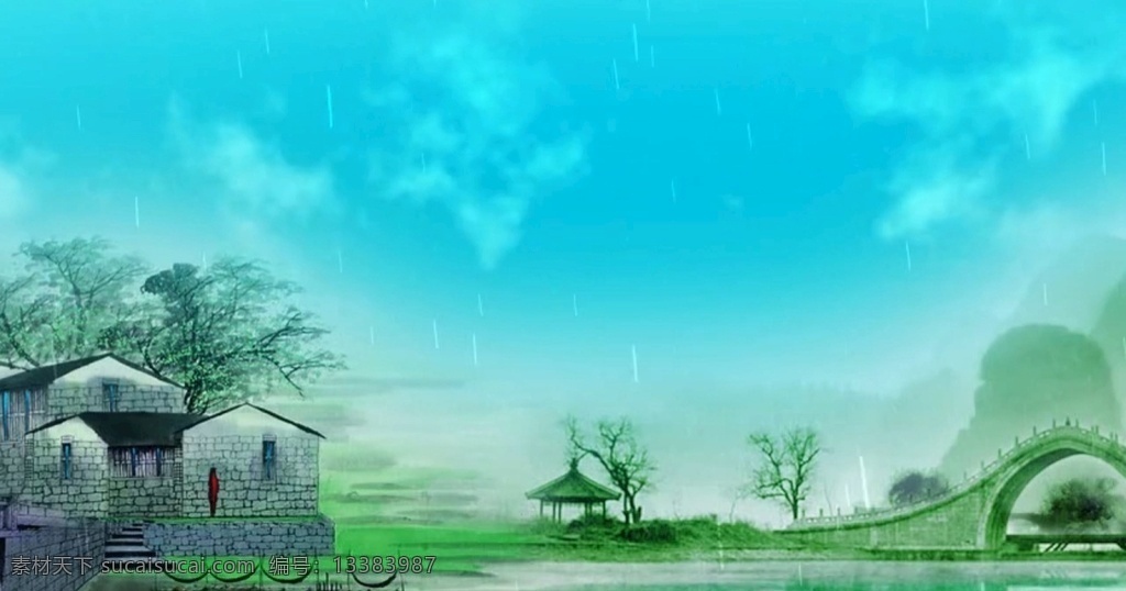 水乡 江南 水墨 中国风 舞台背景 舞蹈背景 合成视频素材 合成背景 雨季 江南水乡园林 唯美 唯美背景 多媒体 影视编辑 合成背景素材 mov