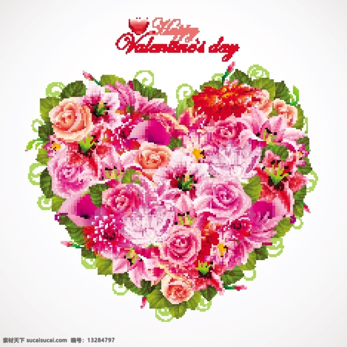 矢量 漂亮 心形 鲜花 情人节 百合 背景 花瓣 菊花 玫瑰花 矢量素材 节日素材 情人节七夕