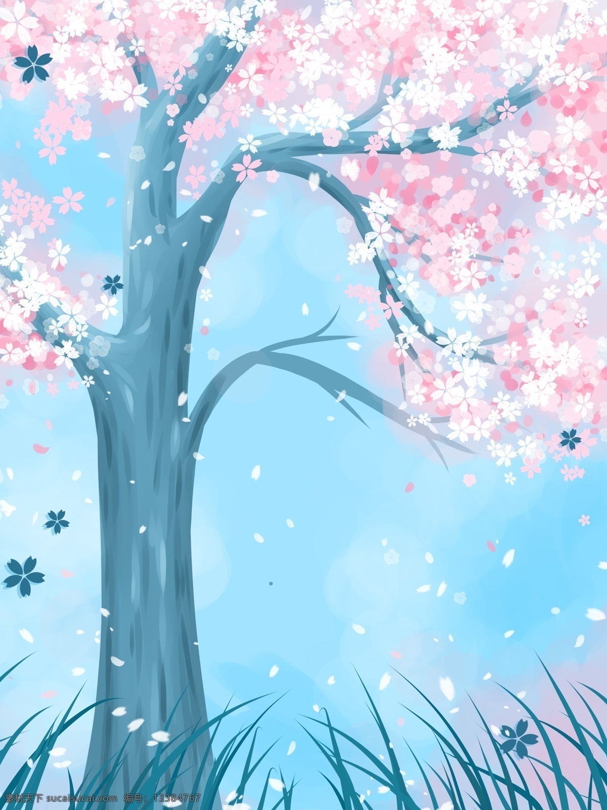 唯美 手绘 日本 樱花 背景 日本樱花 花瓣 梦境 广告背景 通用背景 背景展板 特邀背景 促销背景 背景展板图