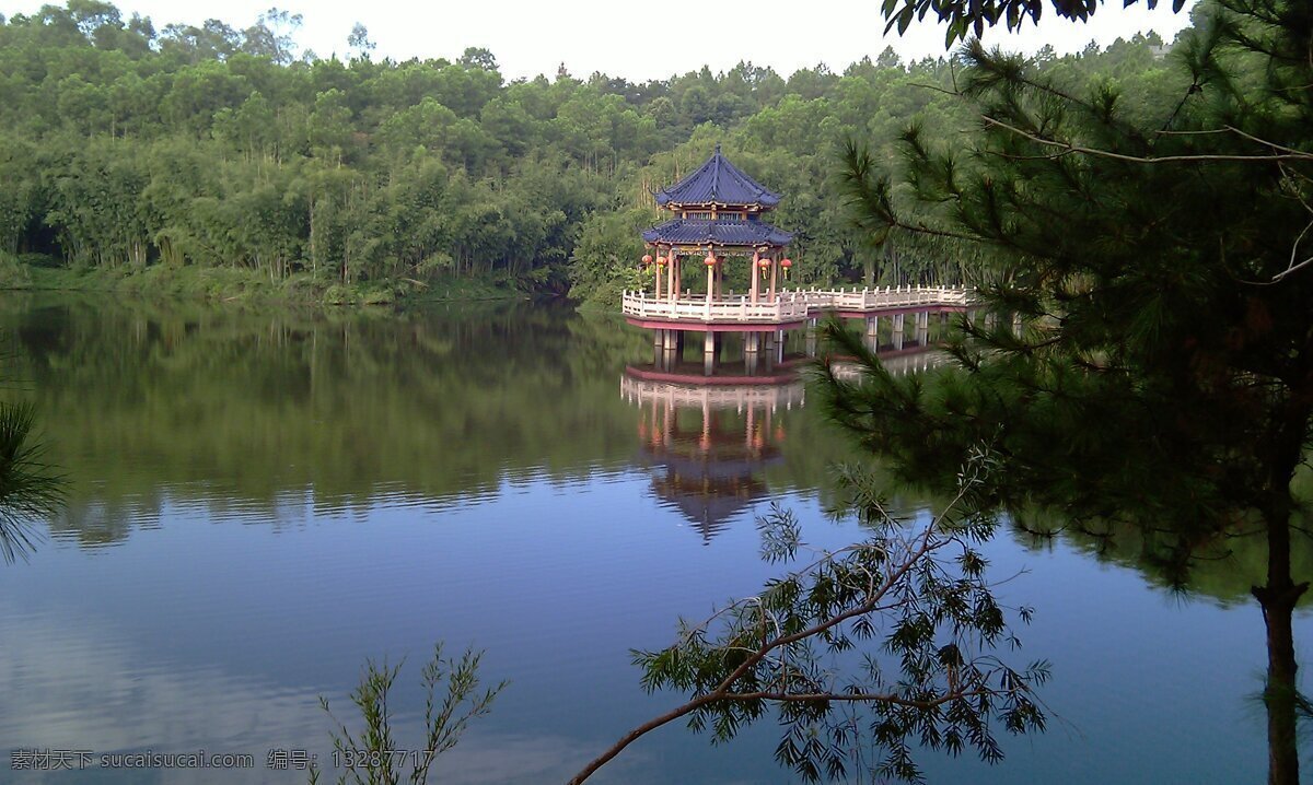 水上亭子 山水 亭子 晴天 树木 建筑 亭台 倒影 揭西京明 国内旅游 旅游摄影