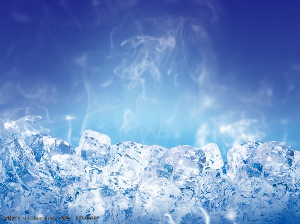 冰块 蓝色 背景 冰雾 海报 冰珠