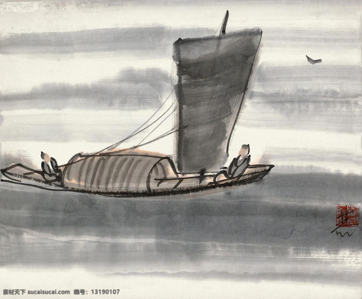 国画 绘画书法 水墨 水墨画 文化艺术 写意 一帆风顺 设计素材 模板下载 林风眠 渔船 中国画 国画林风眠