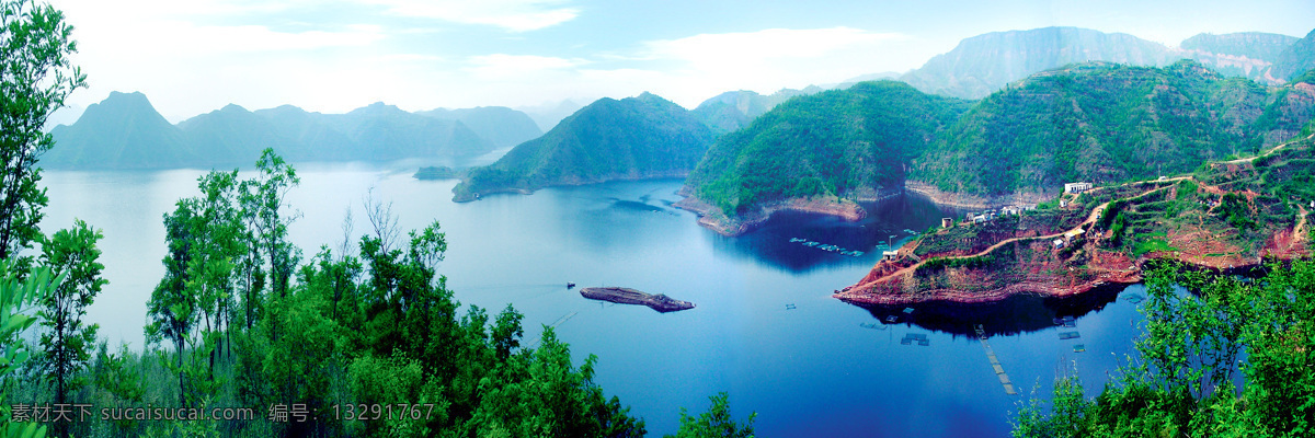 济源 小浪底 风光 黄河 自然 水面 绿山 山峦 绿树 自然风景 自然景观