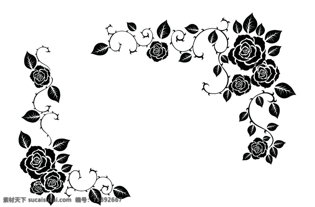 月季花边框 玫瑰花边框 树叶 矢量素材 艺术 花边花纹 底纹边框