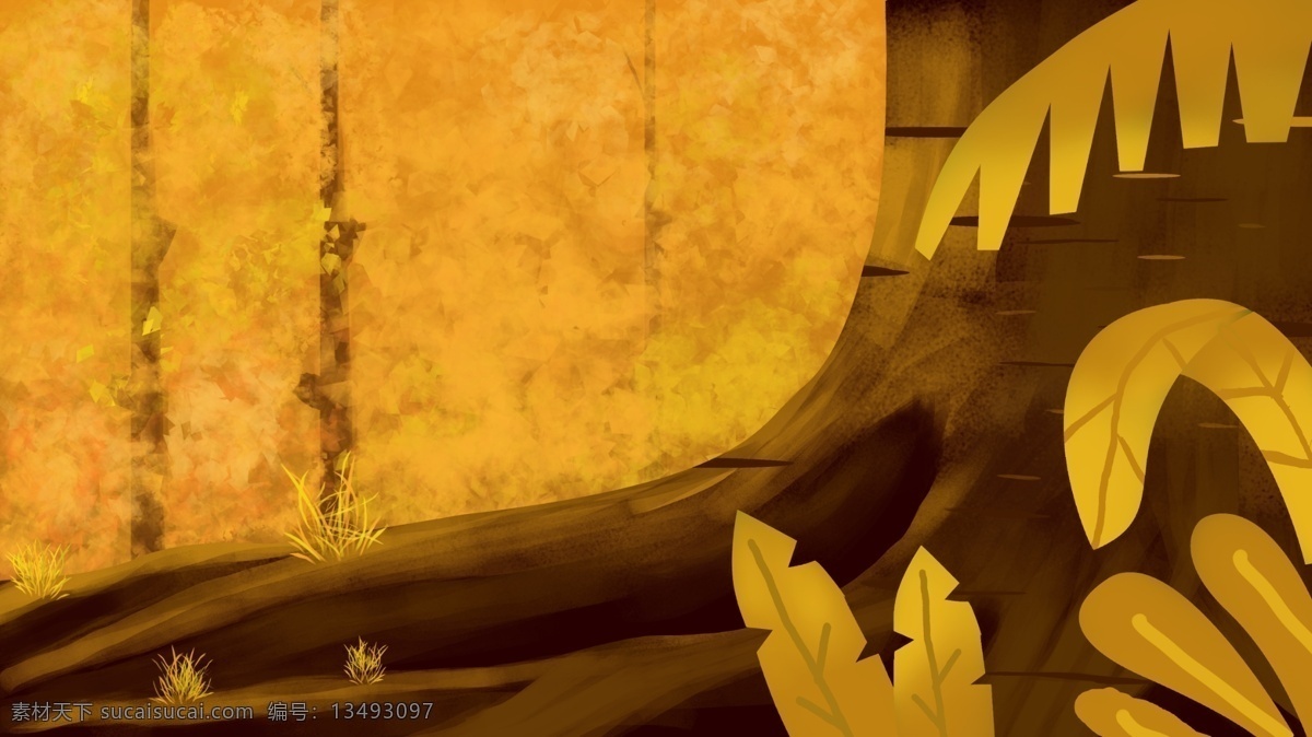 黄色 树根 叶子 卡通 背景