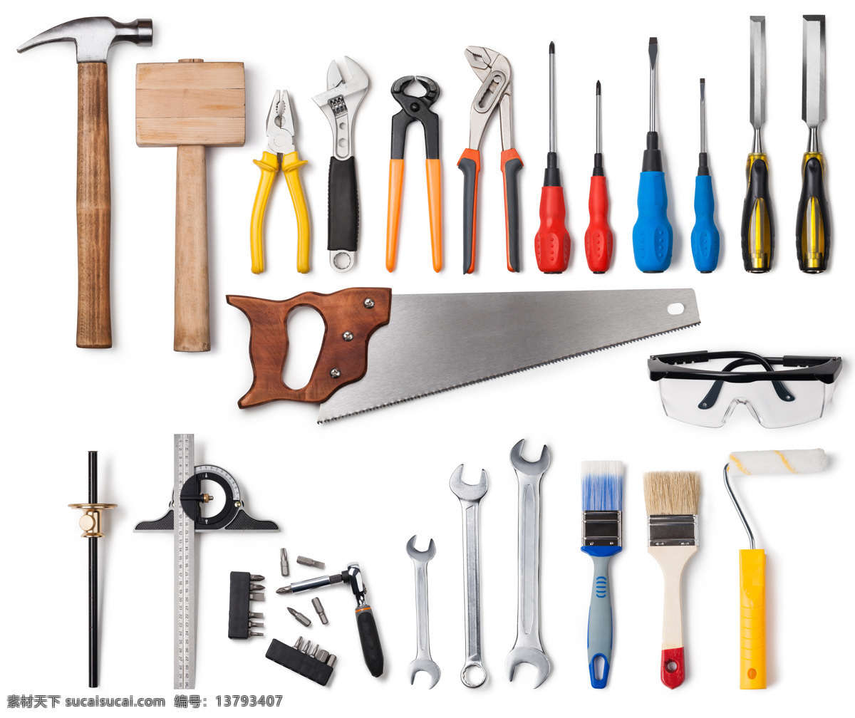 各种工具集合 各种工具 工具展示 木工工具 电工工具 装修工具 锤子 钢锯 钳子 起子 扳手 刷子 各式工具 工具 现代科技 工业生产