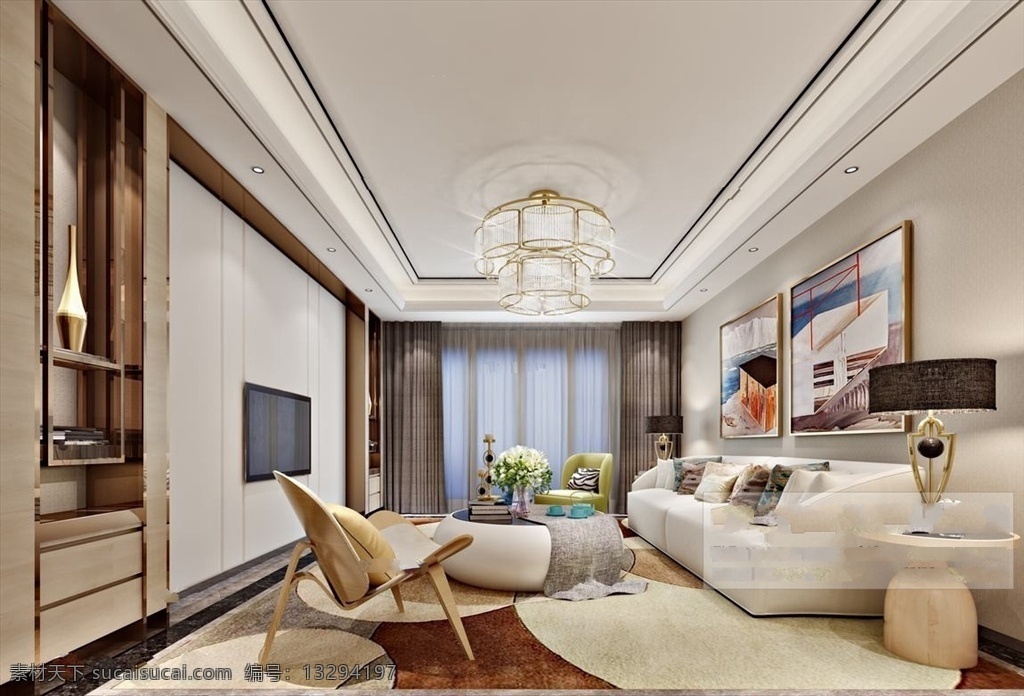 现代客厅图片 水晶吊灯 电视背景 沙发 装饰画 茶几 窗帘 中国 室内设计 联盟 2016 3d设计 室内模型 max