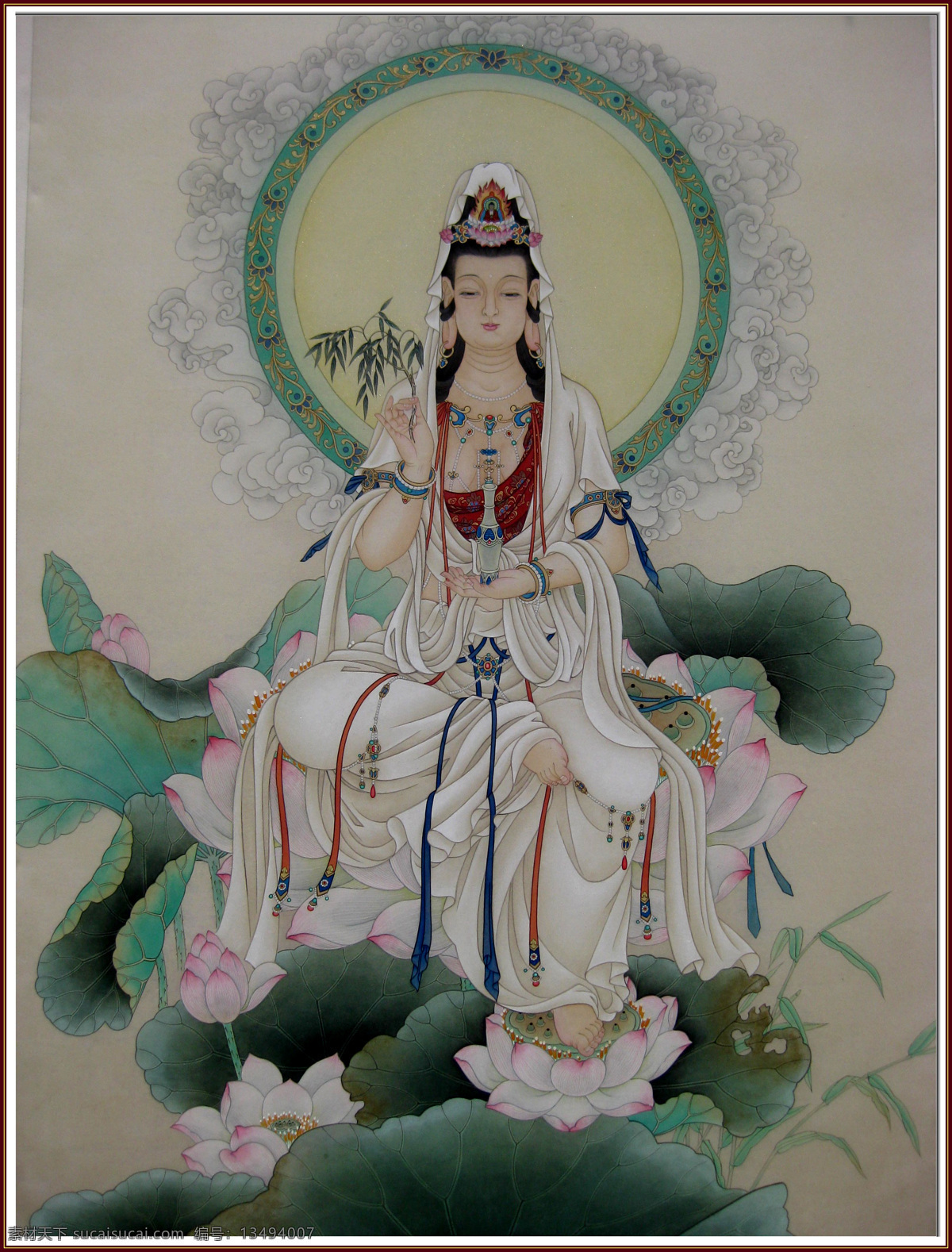柳枝观音 观音 菩萨 佛像 佛教 柳枝 净瓶 荷叶 荷花 仕女 国画 工笔 古典 古装 美女 绘画书法 高清 大图 艺术 传统文化 文化艺术