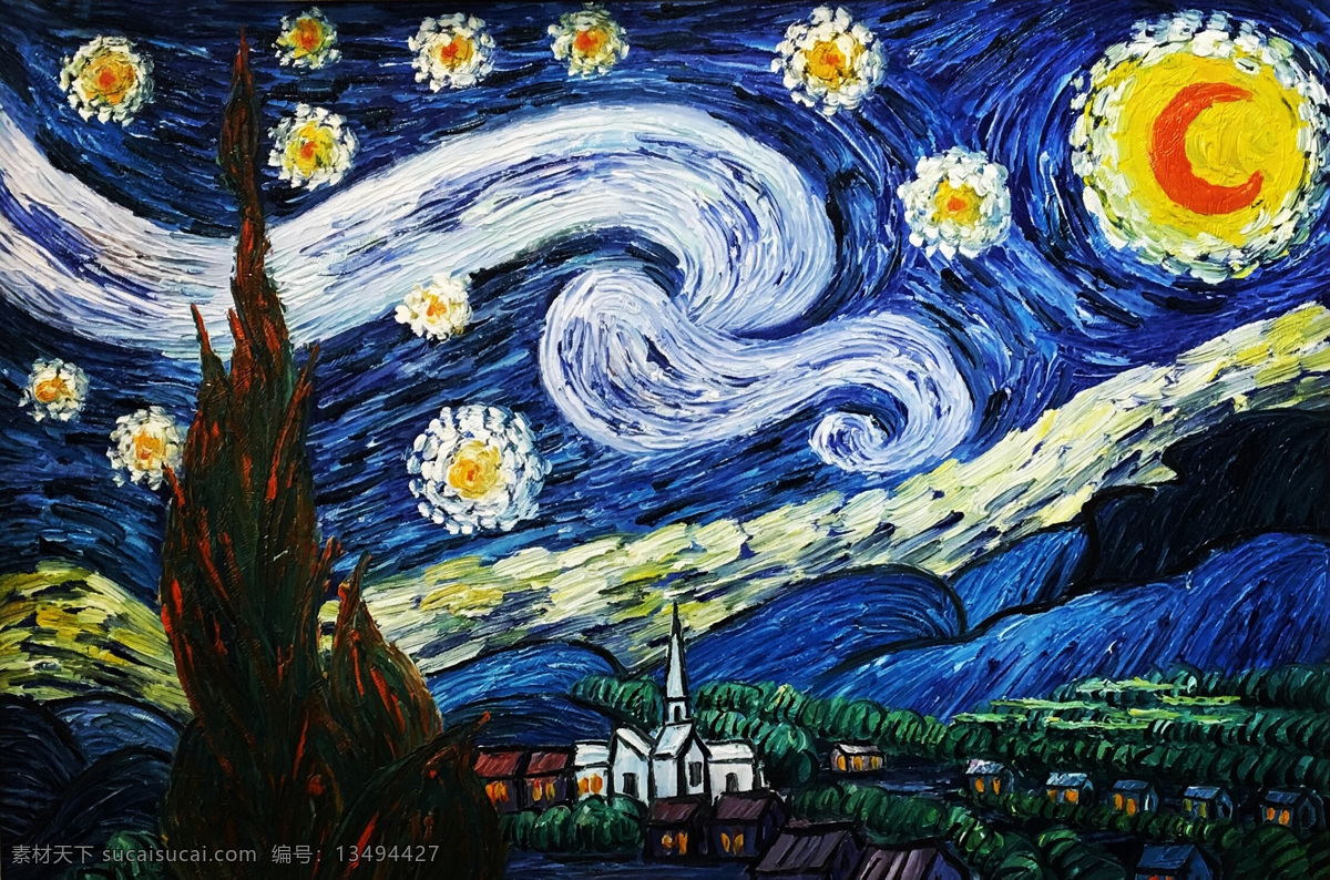 星空美景 星空 油画 艺术 美景 星星 夜色 月亮 文化艺术 绘画书法