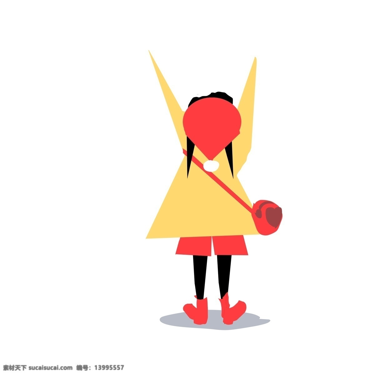 卡通 可爱 女孩 人物 背影 插画 儿童