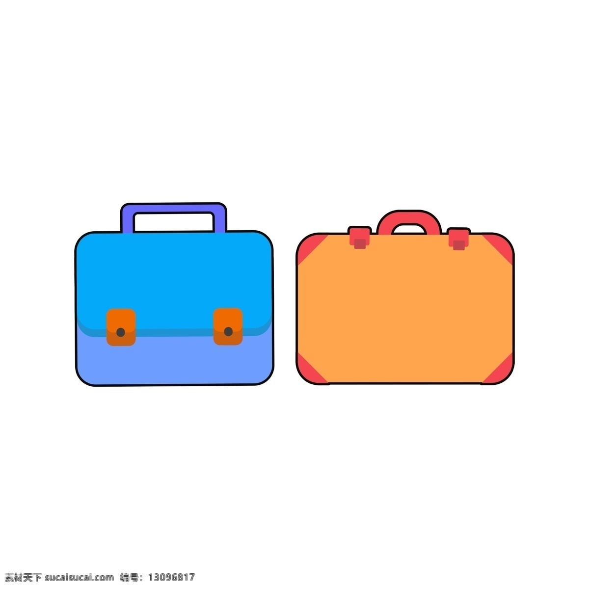 公文包 行李箱 彩色 装饰 旅行 行李 元素 简约 包袱