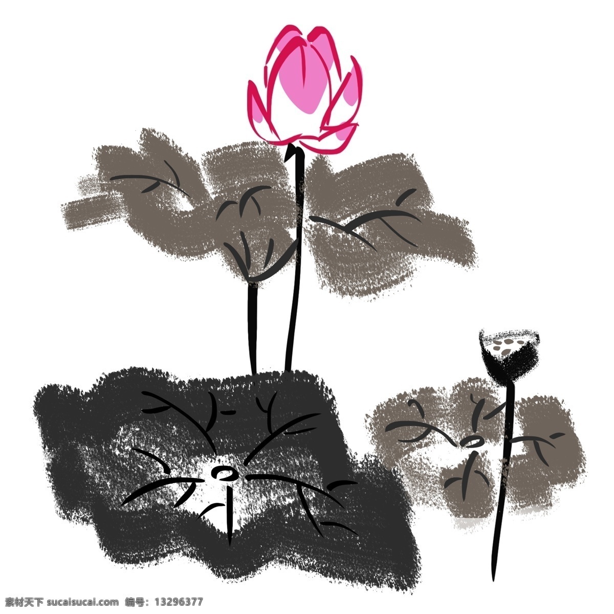 水墨 风格 中国 风 荷花 插画 古风 中国风 复古 水墨手绘荷花 荷花插画 莲蓬 手绘花朵 莲花 荷叶 莲花花朵