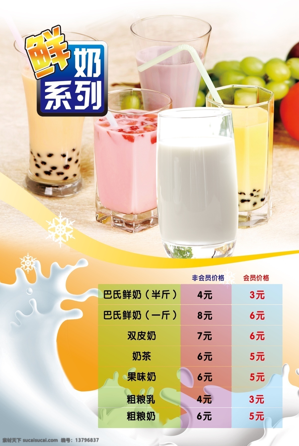 鲜奶海报 价格表 价目表 灯片 模板 海报 鲜奶系列 鲜奶 牛奶 一杯牛奶 奶茶