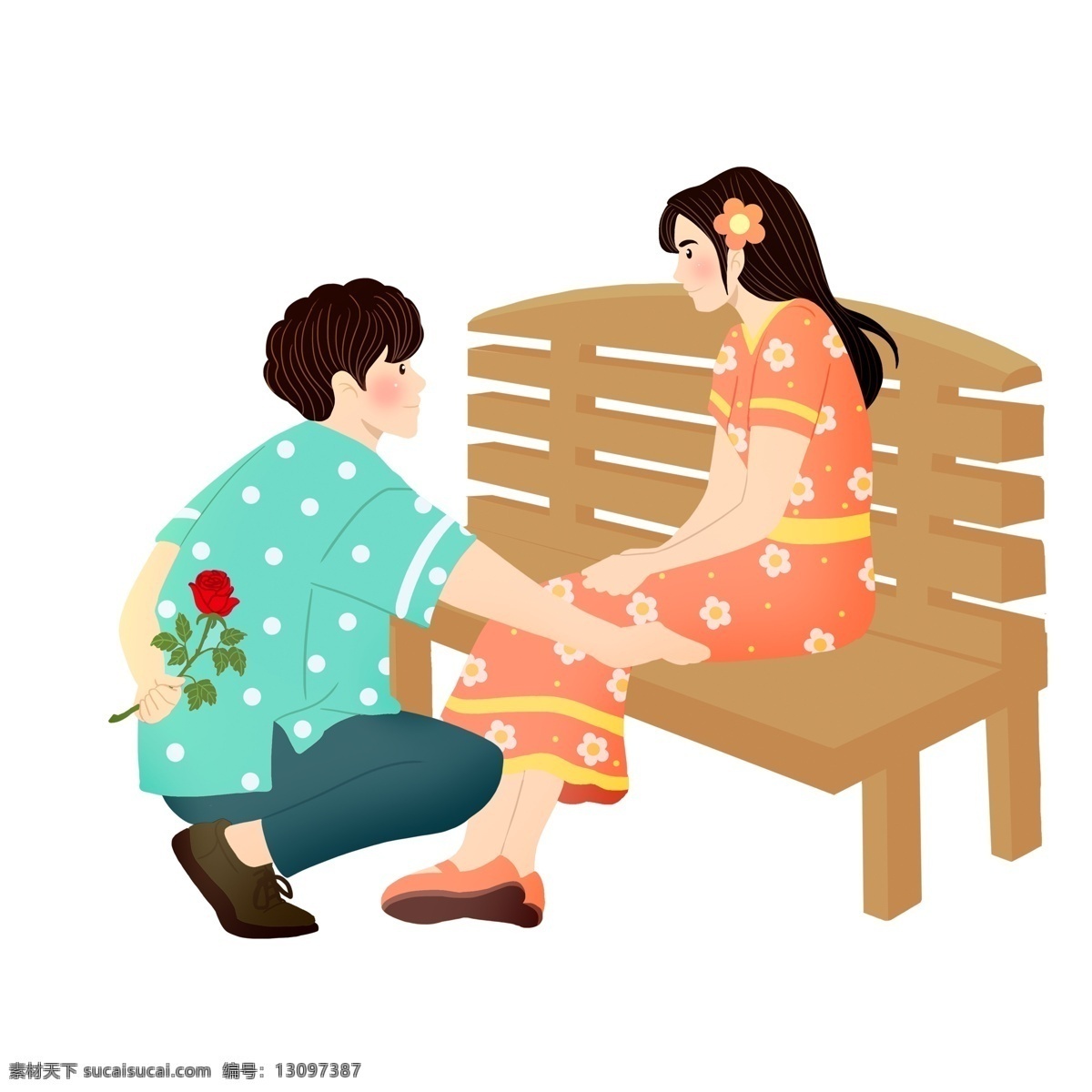 手绘 520 表白 节 玫瑰花 男孩 小清新 520表白节 插画 人物 女孩