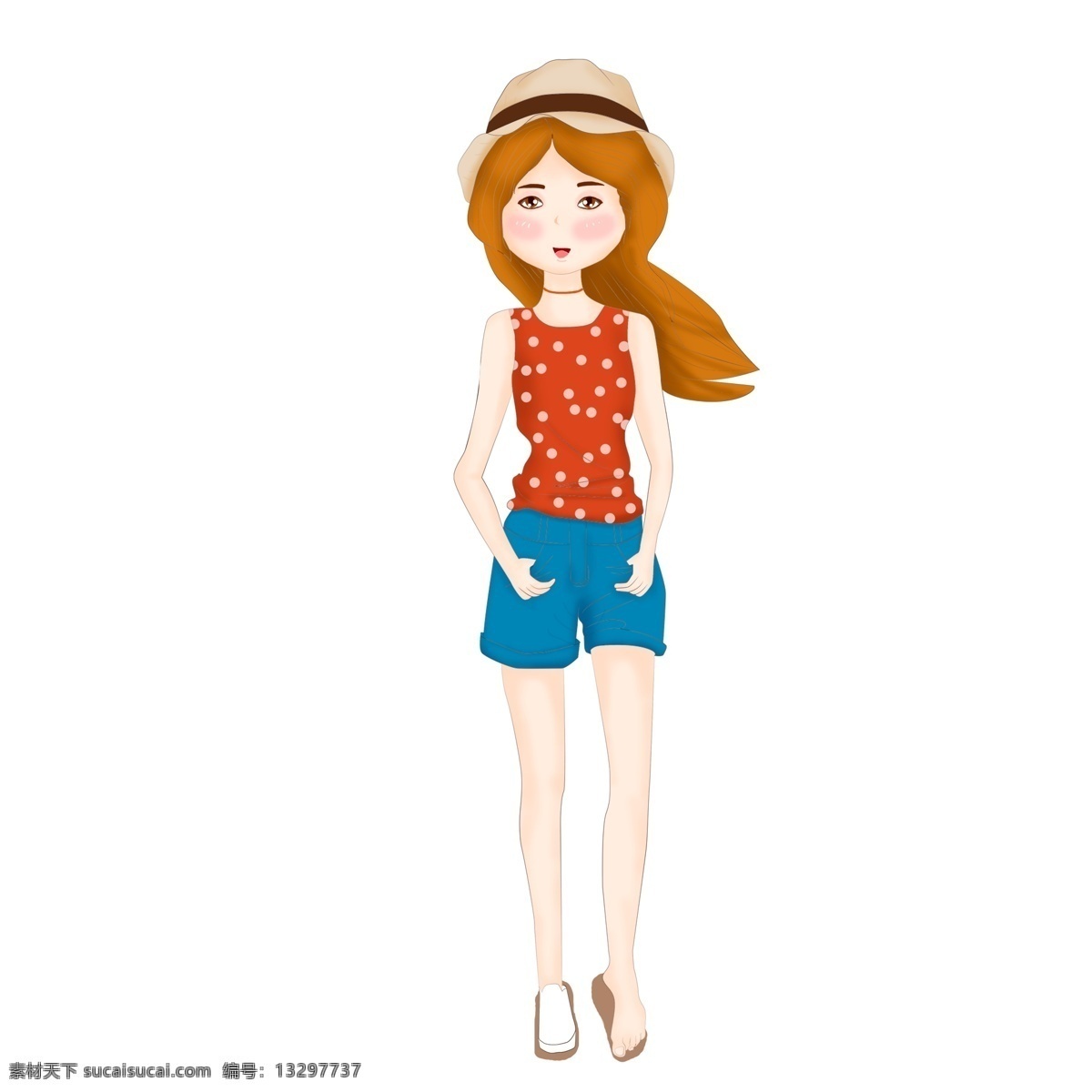 小 清新 夏天 度假 女孩 插画 人物 卡通 帽子