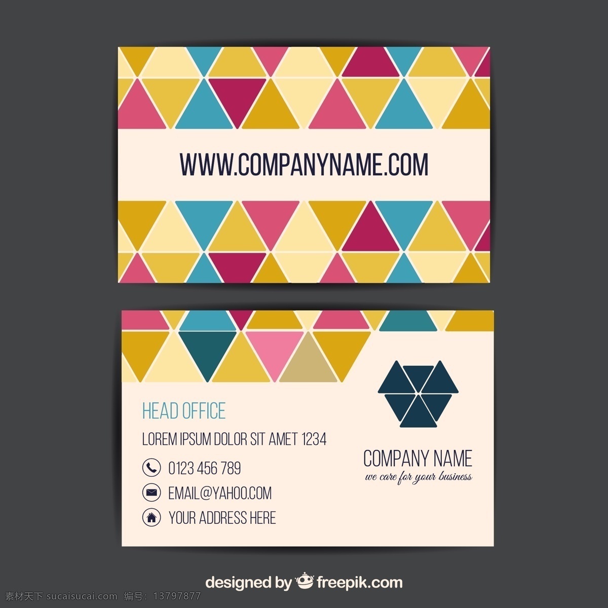 彩色 三角形 名片 商标 模板 几何 办公室 三角 颜色 展示 文具 公司 企业形象 品牌 现代 印刷 身份