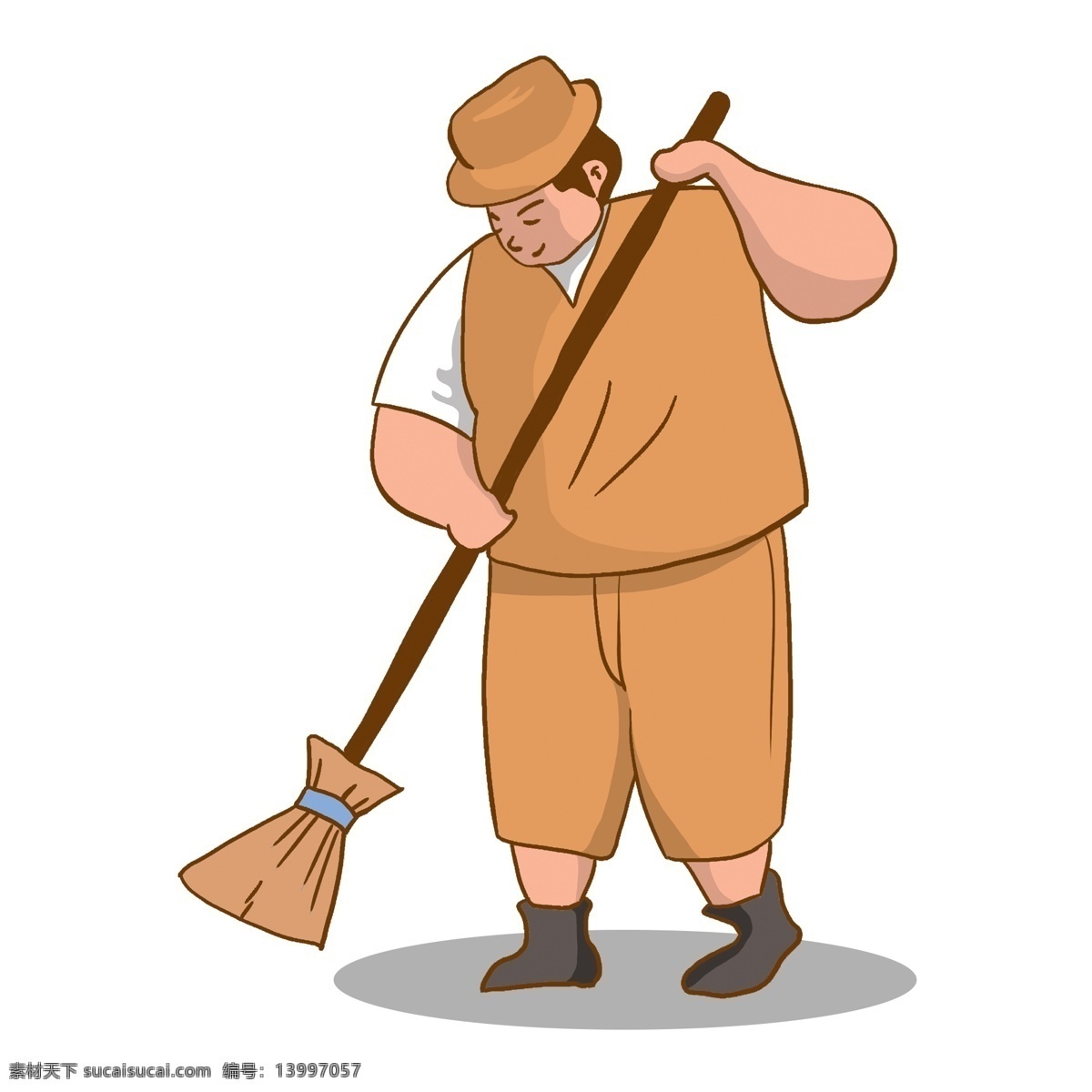 复古 手绘 劳动节 扫地 环卫 工人 打扫 环卫工人 扫把 人物 插画 卡通设计