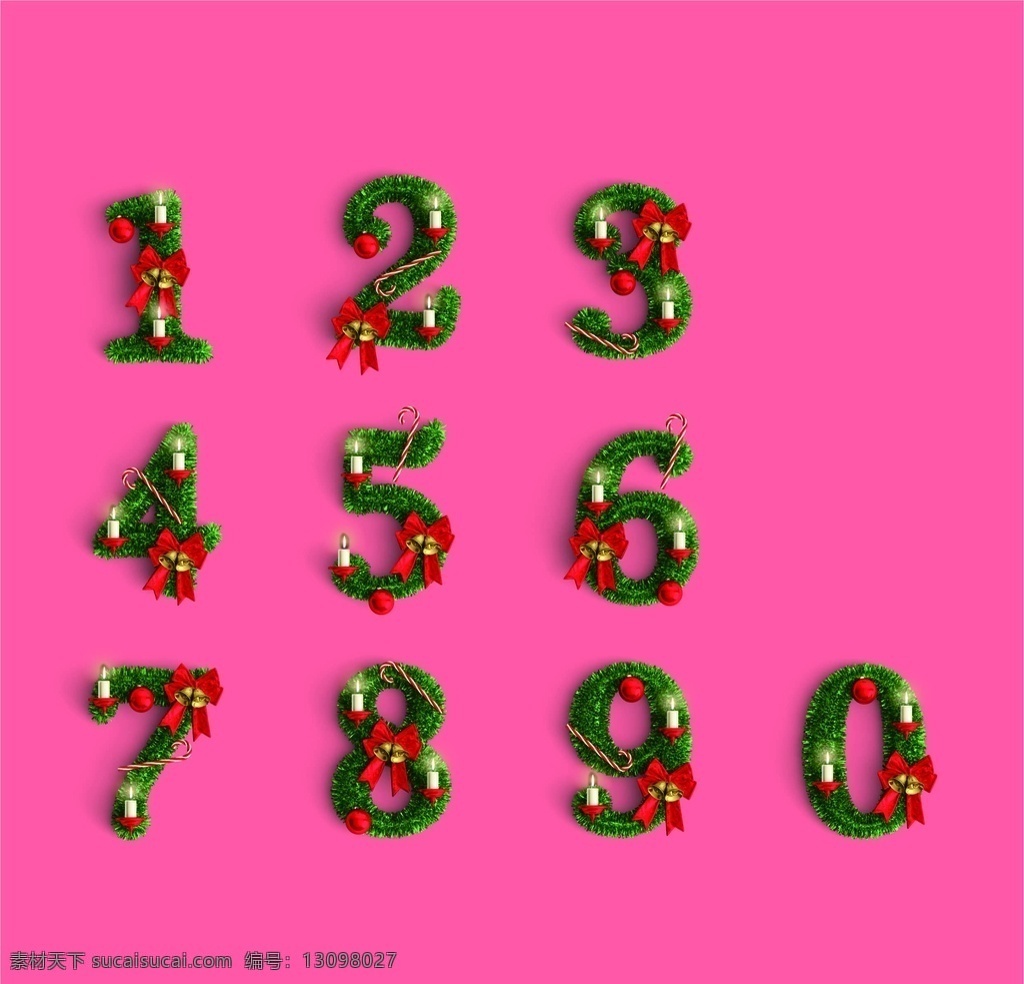 圣诞数字 圣诞 数字 png格式 背景可替换 透明背景