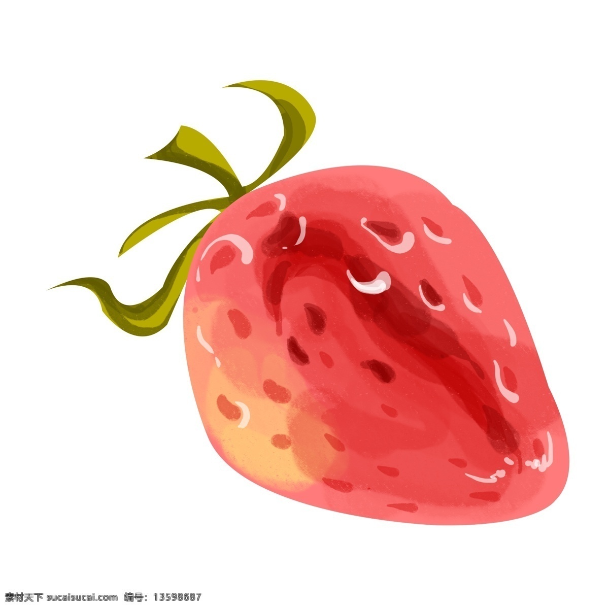 水彩 红色 草莓 插画 水彩草莓 草莓叶子 草莓水果 美味 美食 食物 水果 彩绘草莓