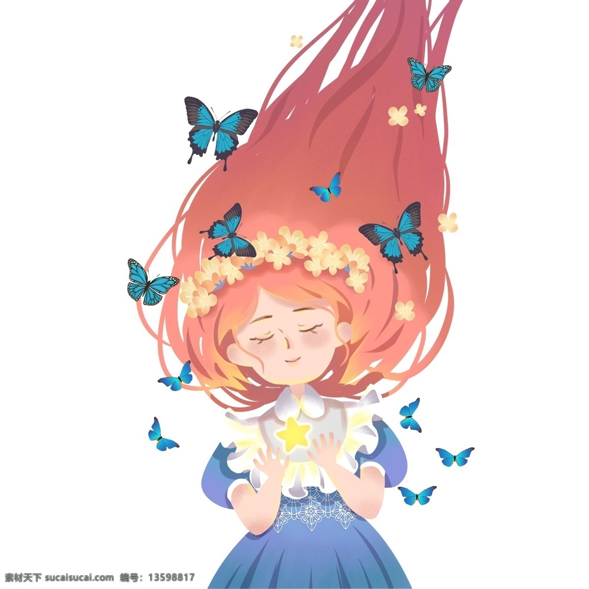 小女孩 蝴蝶 免 抠 图 动漫人物 卡通动漫 时尚的蝴蝶 卡通生物 卡通 蓝色 免抠图