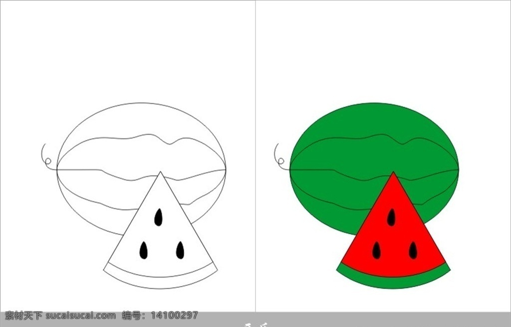 西瓜 简笔画 儿童简笔画 幼儿简笔画 植物简笔画 水果 儿童画 卡通画 简图 儿童涂色画 矢量图 卡通