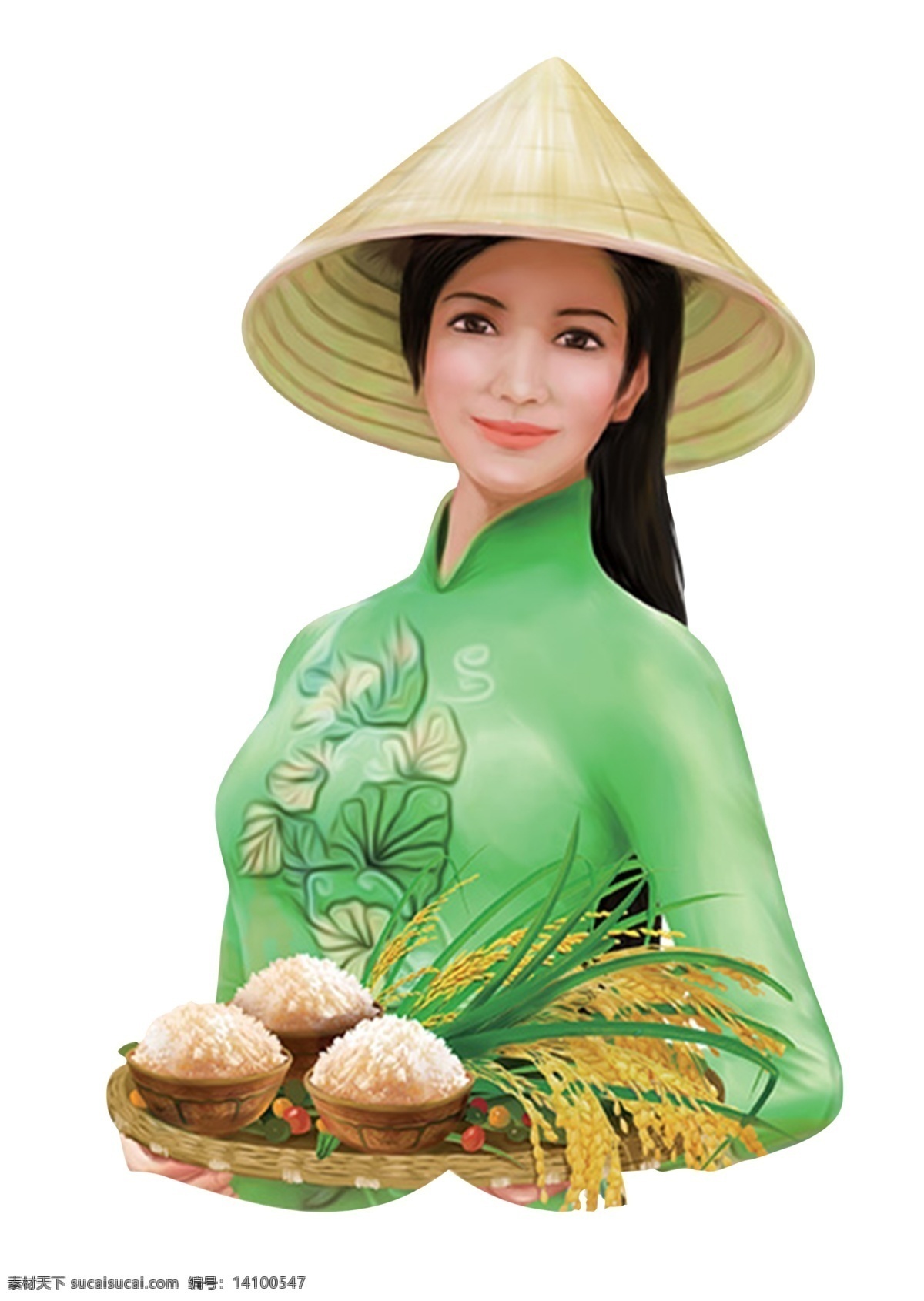 插画 美女 越南 大米 包装 米饭 手绘 动漫动画 动漫人物