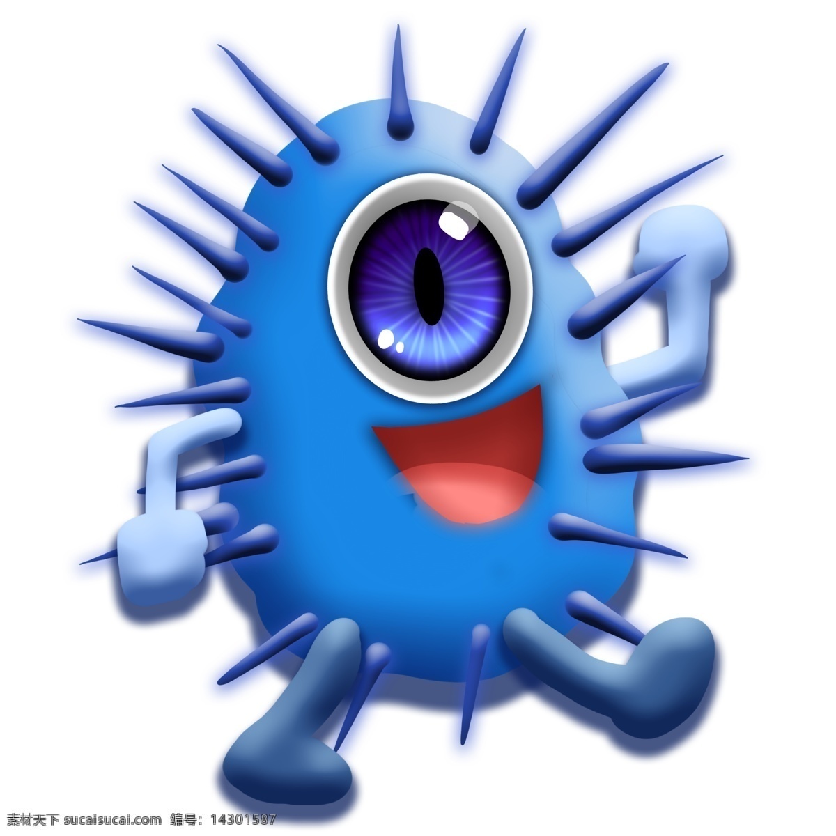 蓝色 毒刺 细菌 病毒 卡通 大眼睛 独眼 医学 生物 害怕 恶魔 冷笑 疾病 生病 菌体 菌状 细胞