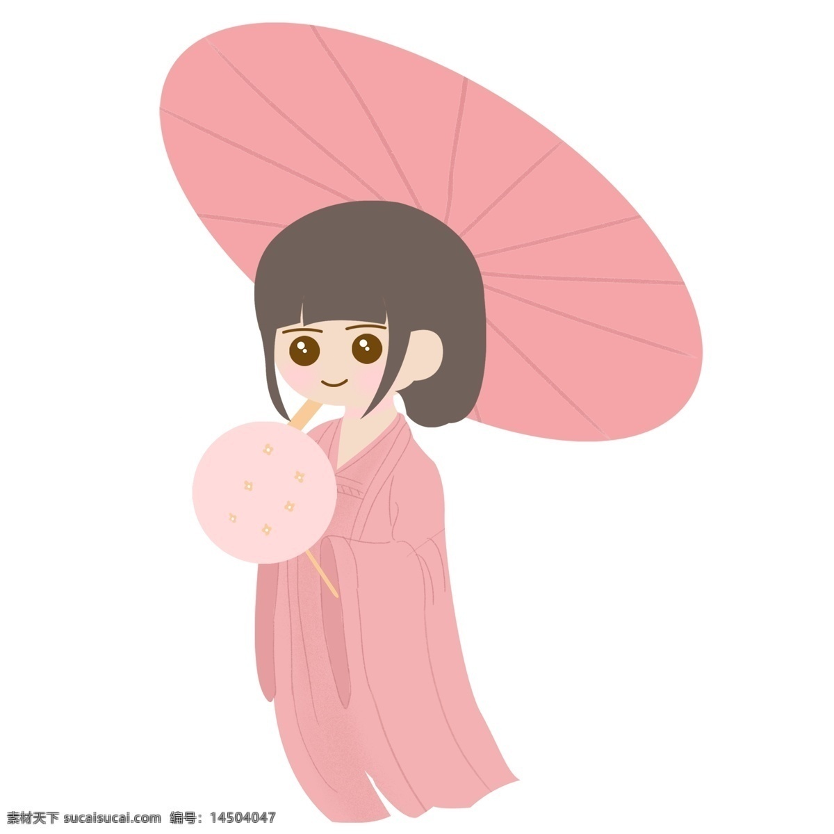 撑伞 粉色 少女 装饰 元素 雨伞 装饰元素 手绘 少女心 粉嫩 短发 蒲扇
