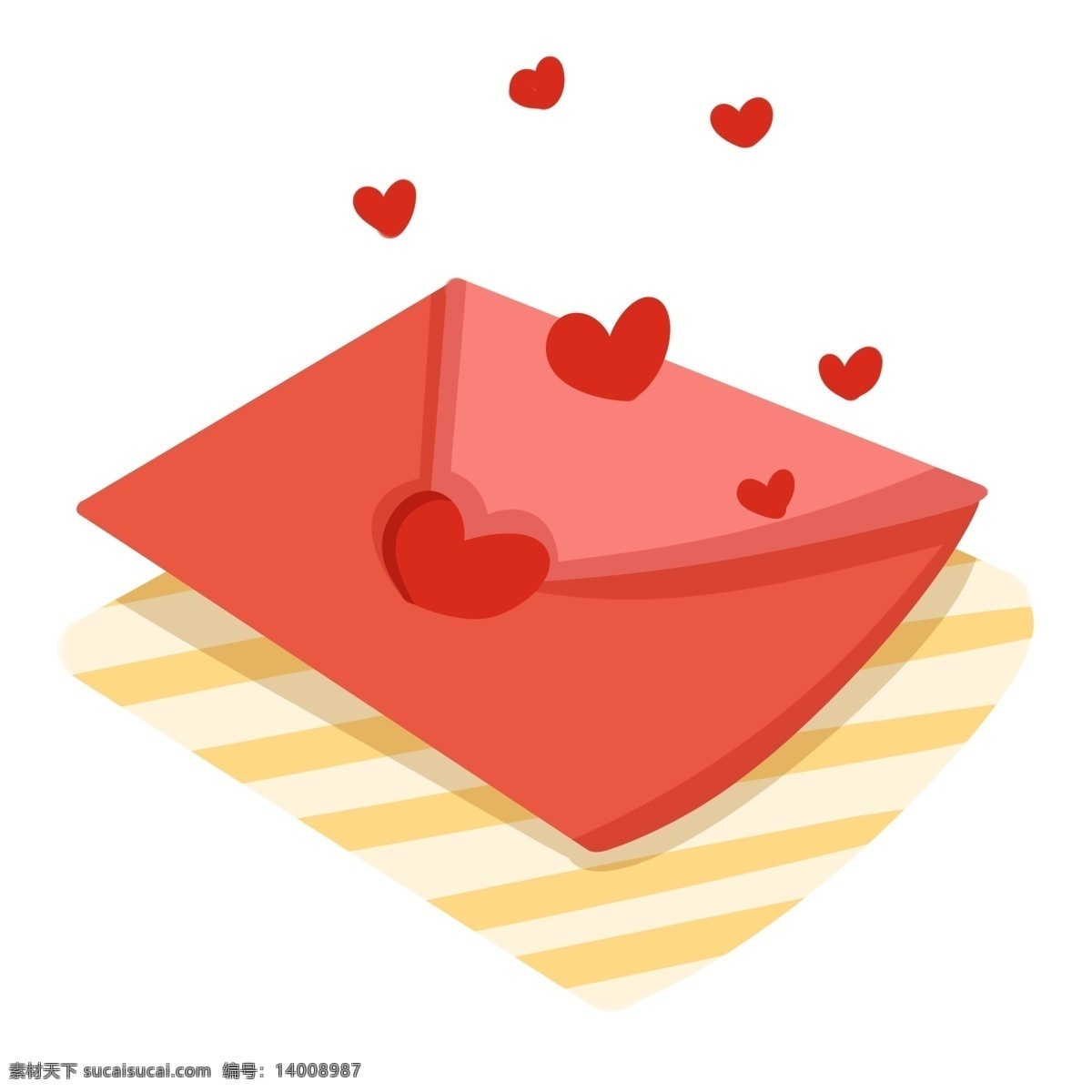 手绘 情人节 情书 插画 红色纸 红色爱心 浪漫 爱情 红心 手绘情书 信件 黄色条纹信封 表白书信