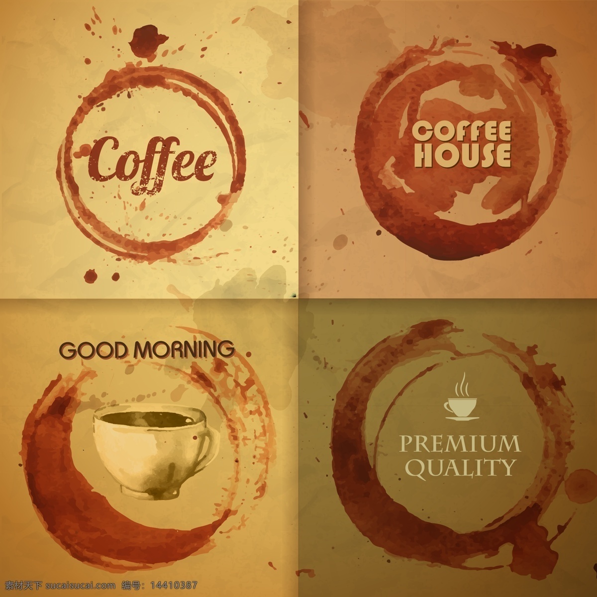 创意 咖啡渍 背景 矢量 标签 咖啡 咖啡杯 卡片 矢量图