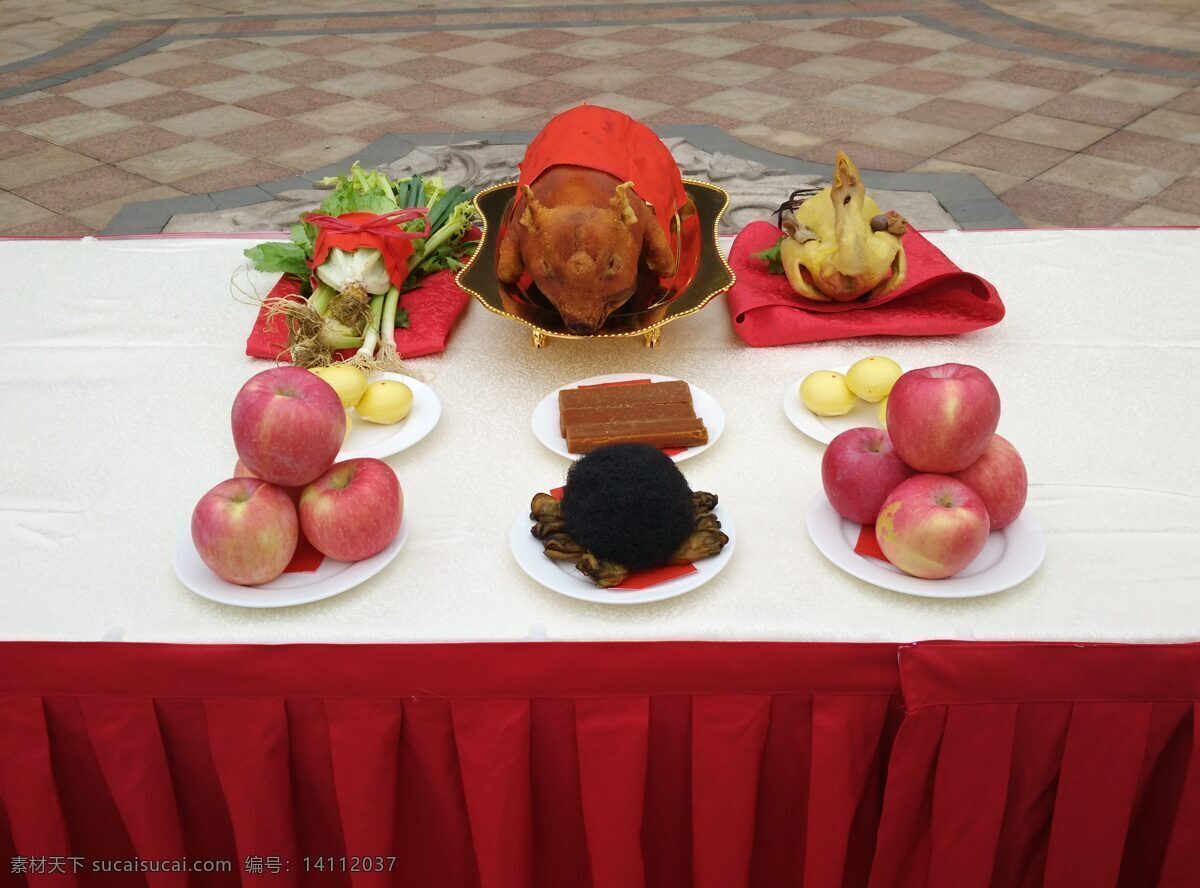 祭拜食物 祭拜 祭天食物 祭祀 乳猪 发菜 苹果 餐饮美食 传统美食 红色