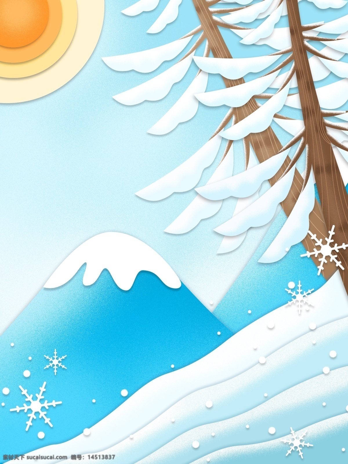 冬季 滑雪 雪地 背景 太阳 背景图 清新 创意 雪花 雪树 远山 雪山 白雪 冬天背景 手绘背景 psd背景 背景展板 特邀背景 促销背景