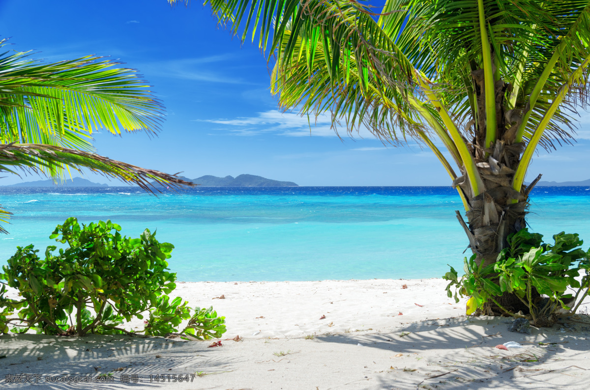 海边美景 海滩 海面 大海 海水 蓝海水 沙滩 沙子 椰树 蓝天 白云 云彩 小岛 热带风景 海边 自然风景 自然景观
