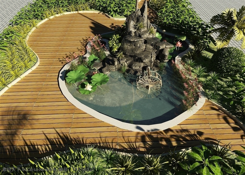 室外效果图 景观效果图 效果图 原创效果图 3d模型 模型 3d效果图 水池 假山 园林 园林效果图 3d设计 室外模型 max