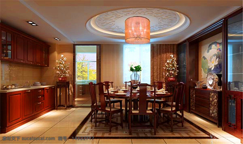 3d模型 棕色 中式餐厅模型 餐厅模型 桌椅组合 包间设计