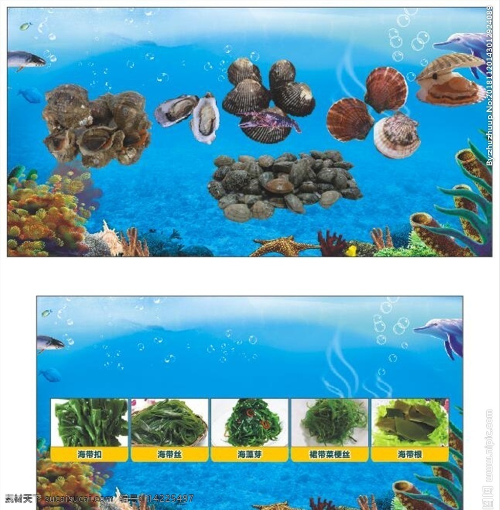 海洋 海底 海鲜 海带 贝壳 贝类 广告 宣传 海报 围挡 装饰 气氛 活动 促销 物料