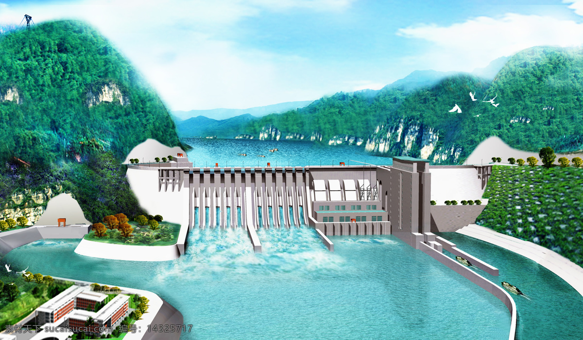 电站 全景 效果图 水电站 3d设计 景观设计 环境设计