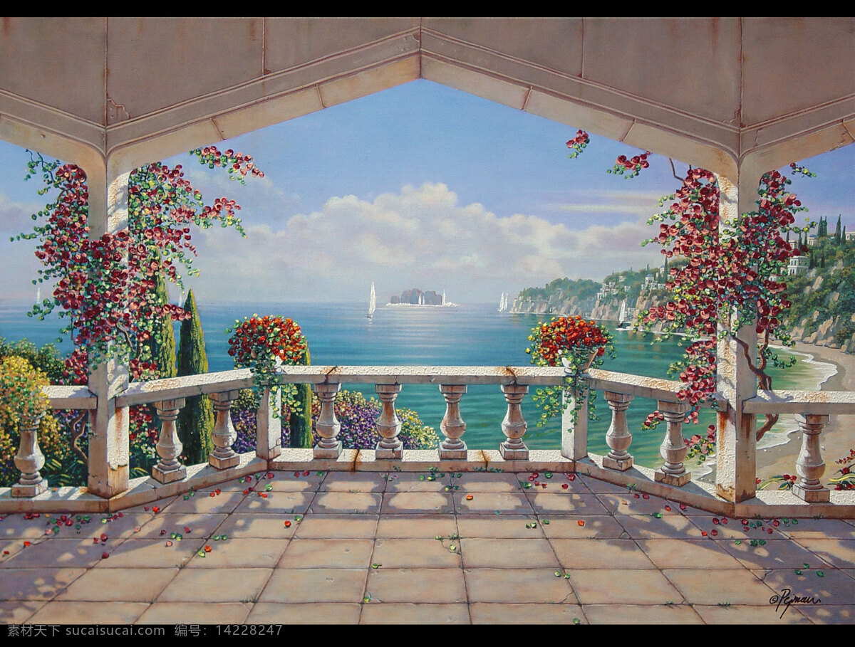 意大利风光 pejman 油画 santorini villa 意大利 风光 拱廊 绘画书法 文化艺术