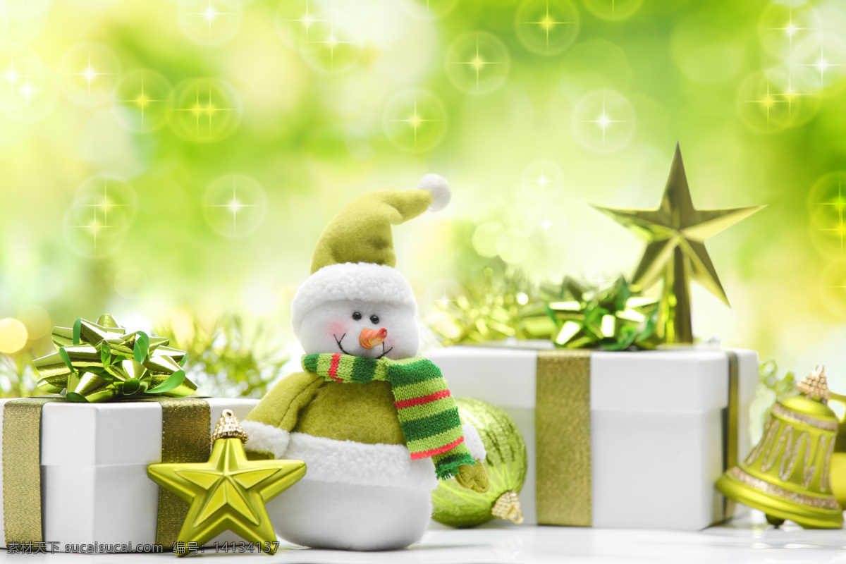 小雪 人 圣诞节 礼物 雪人 五角星 铃铛 礼物盒 光晕 树顶星 圣诞节图片 生活百科