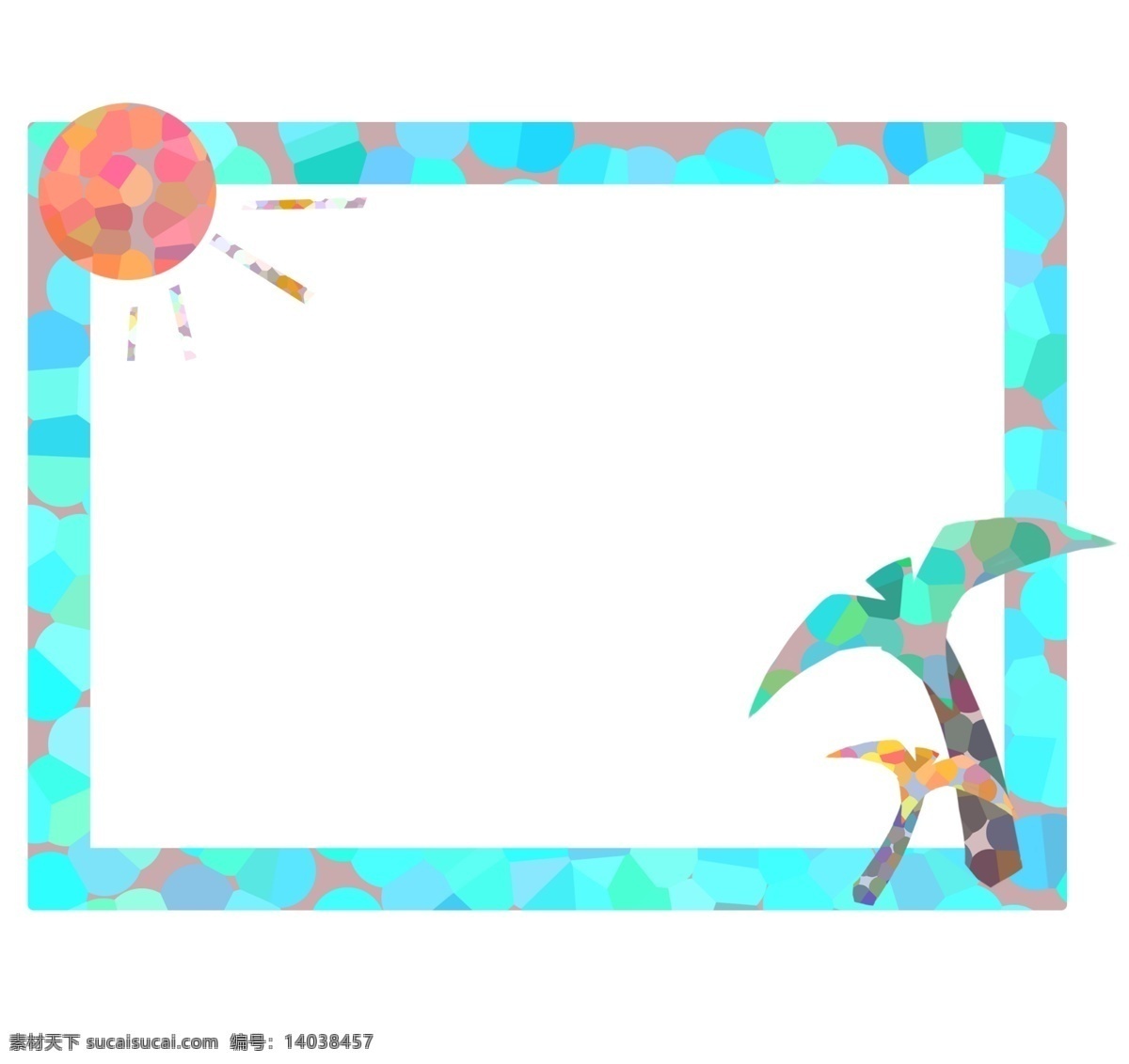 夏日 蓝色 可爱 边框 太阳 椰子树 海滩