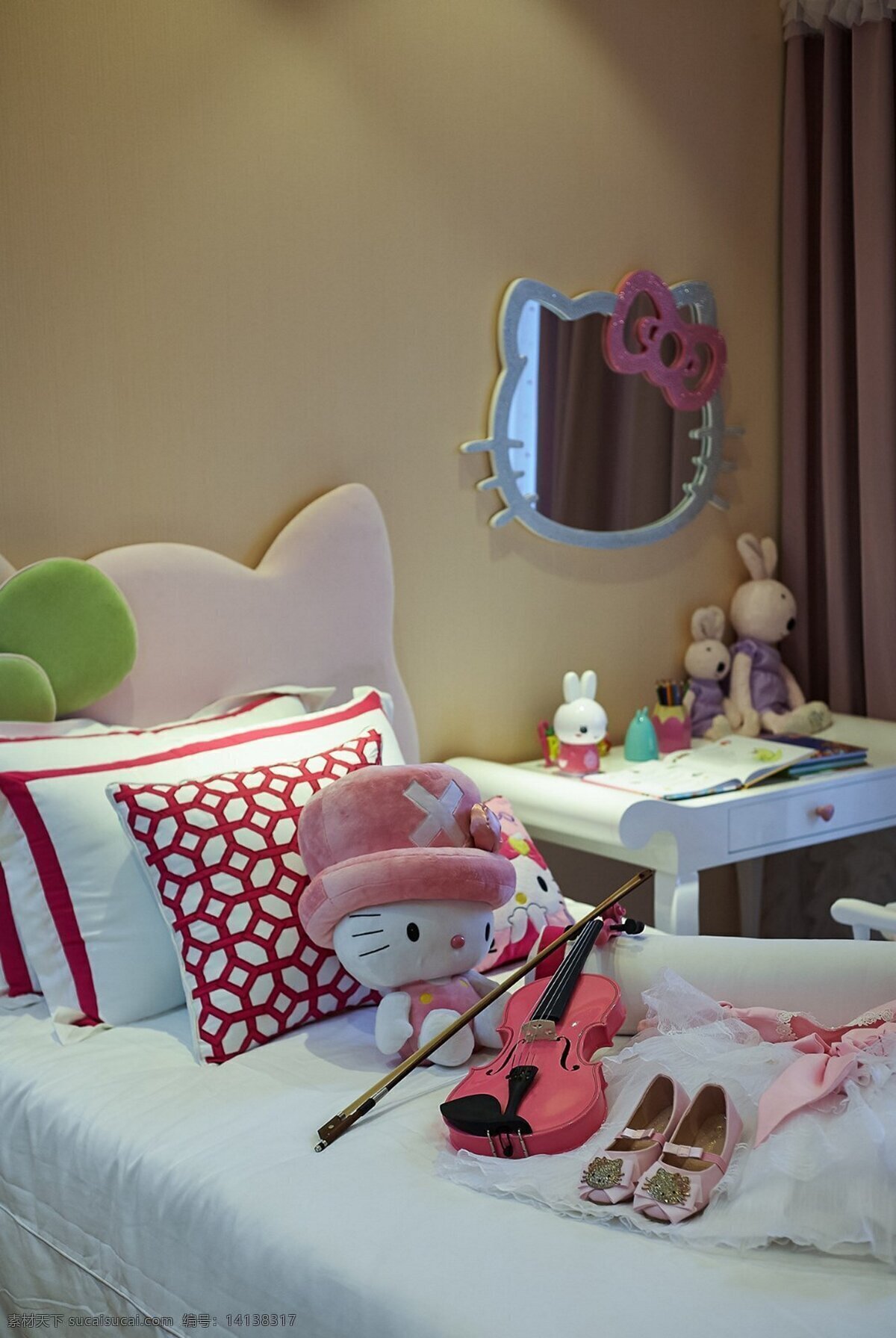 现代 可爱 风 卧室 粉色 儿童 房 hellokitty 室内装修 效果图 可爱风 卧室装修 儿童房 小书桌