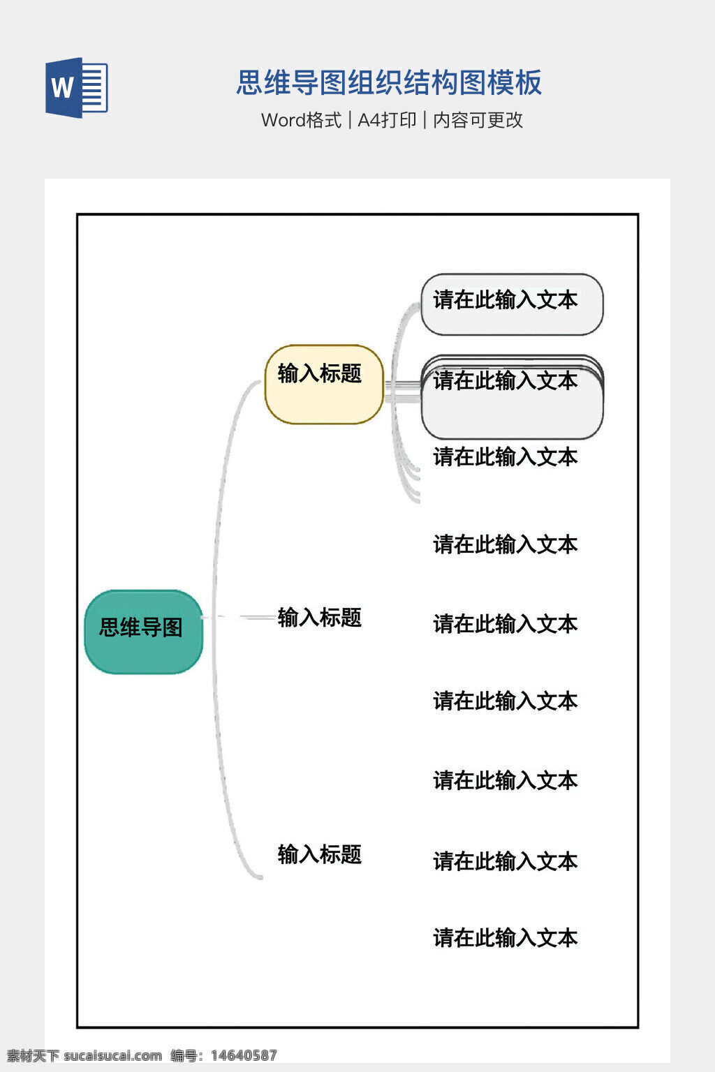 思维导图 组织结构图 模板 word模板 办公素材 可编辑 结构化 框架设计 逻辑整理 图形化 内容清晰 层级关系 信息分类 思维整理 文档工具