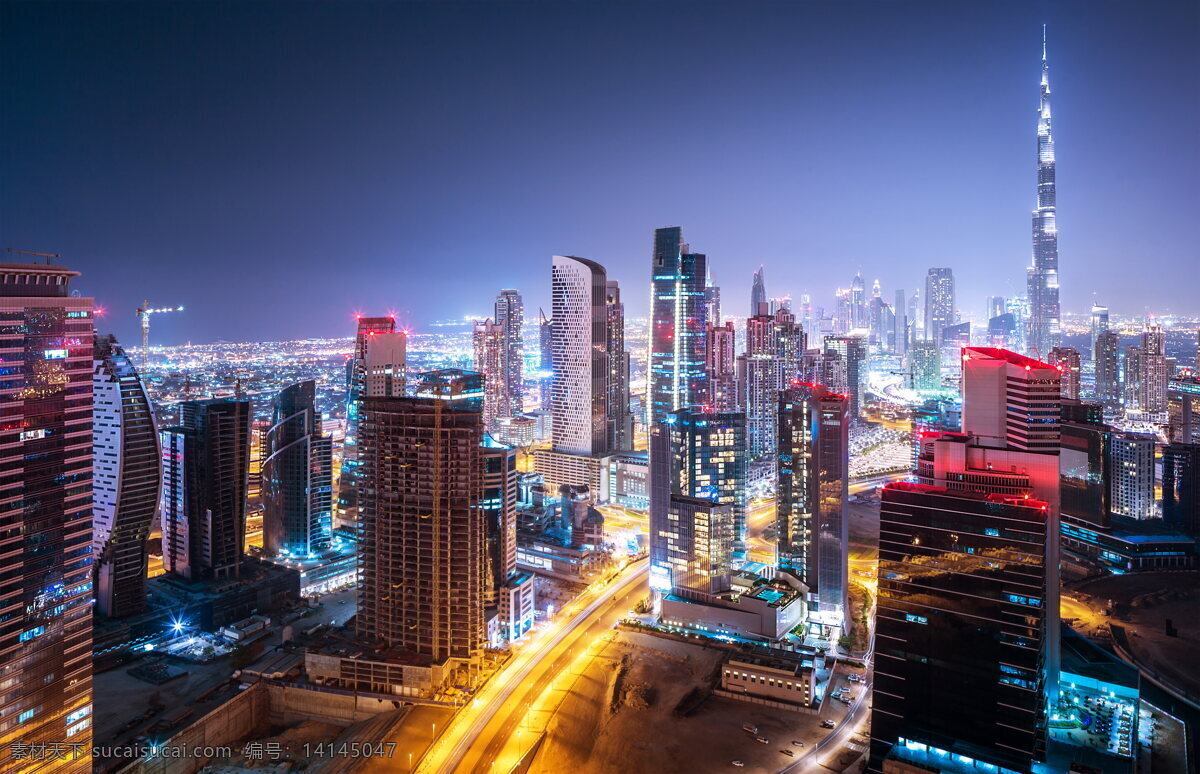 繁华 都市 夜景 高清 迪拜 高楼 大厦 摩天大楼