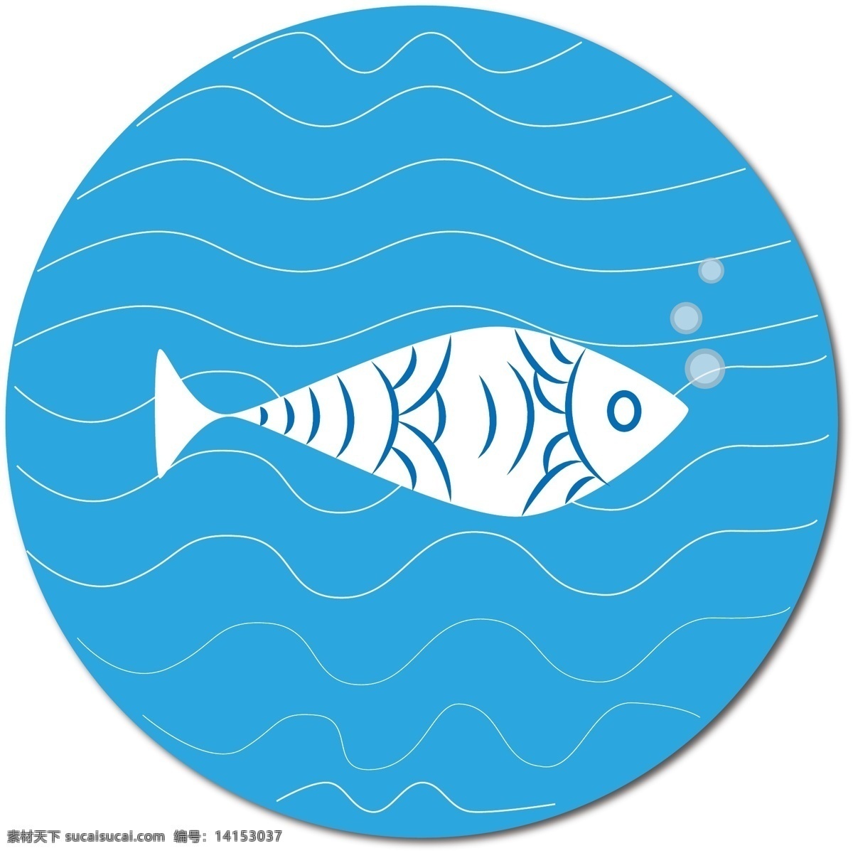 游 水中 鱼 简易 风 蓝色 卡通 简洁 白色 儿童