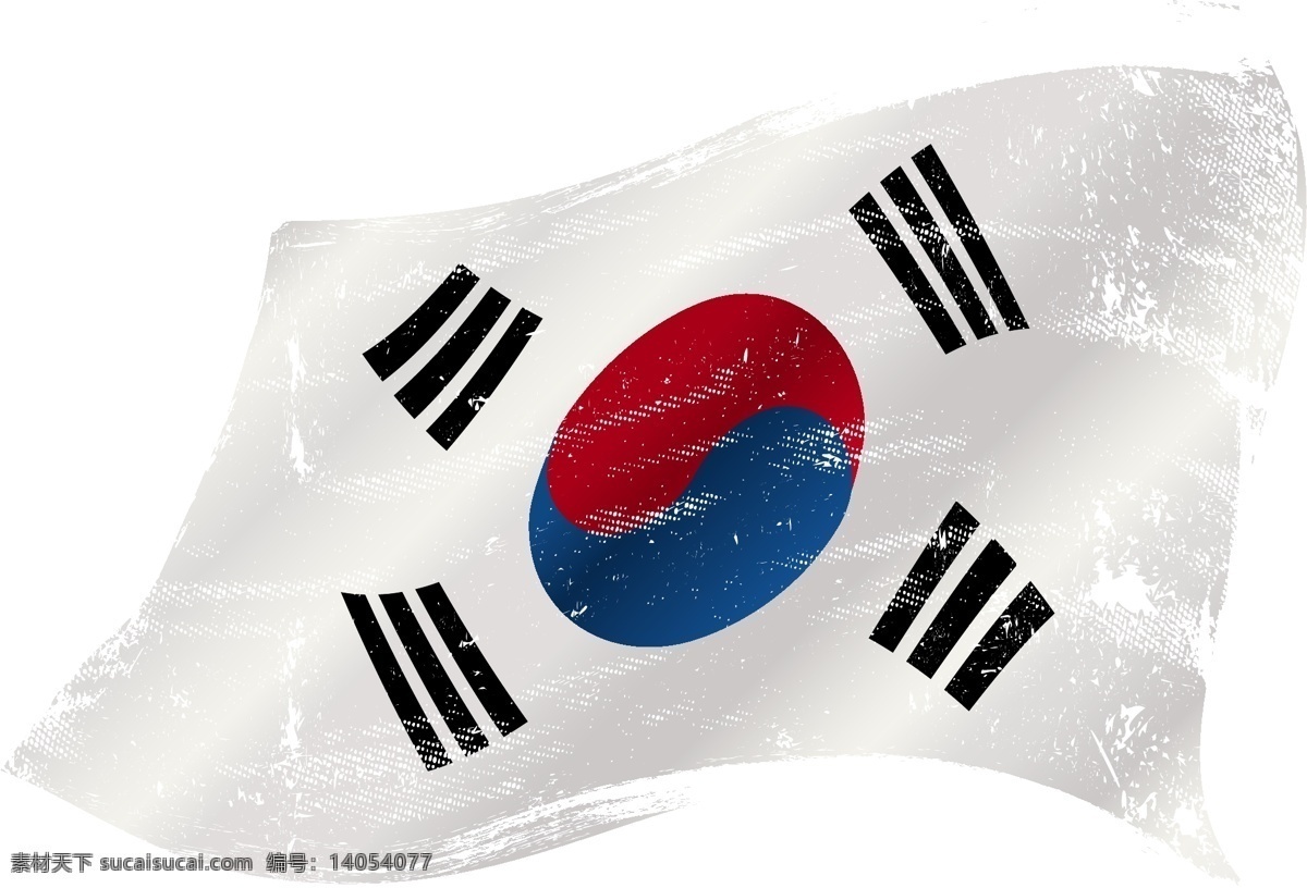 韩国国旗 国旗 复古 怀旧 划痕 庆祝 节日 国庆 象征 国旗背景底纹 矢量