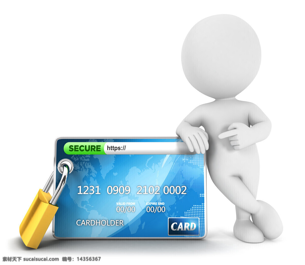 金融 3d 小人 银行卡 3d小人物 锁 网络 卡片 现代商务 商务图片 金融货币 商务金融